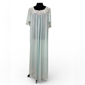 Vintage Miss Elaine Sheer Nylon Nightgown Blue Lace Trim
